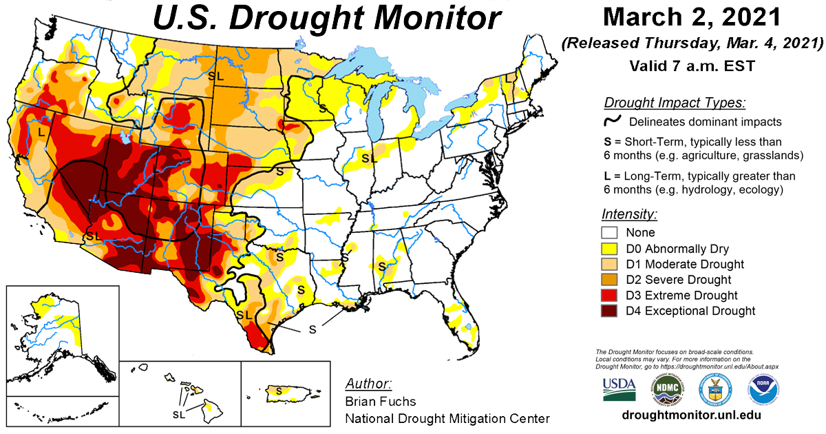 U.S. Drought Monitor Update for March 2, 2021 National Centers for